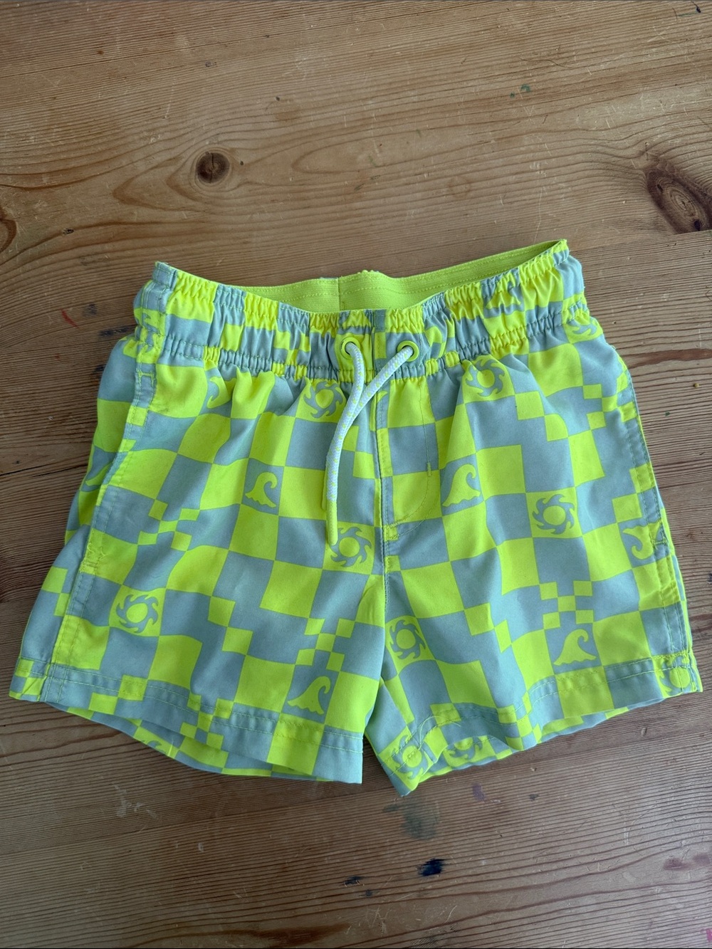 Cat & Jack Boys Neon Yellow and Gray Checkered Swim Trunks